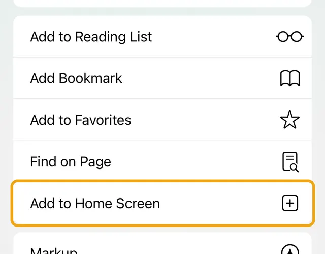 Share list with Add to Home Screen highlighted
