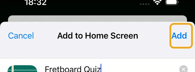 Add to Home Screen screen with Add highlighted
